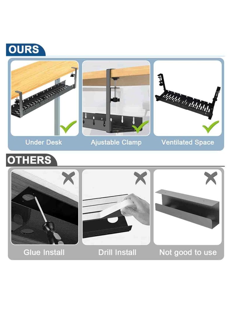Adjustable Under Desk Cable Tray with Clamp – No Drill Wire Basket for Office, Metal Cord Organizer for Computer u0026 Power Cables - Image 5