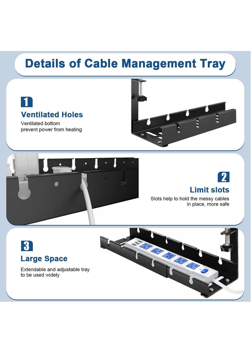 Adjustable Under Desk Cable Tray with Clamp – No Drill Wire Basket for Office, Metal Cord Organizer for Computer u0026 Power Cables - Image 3