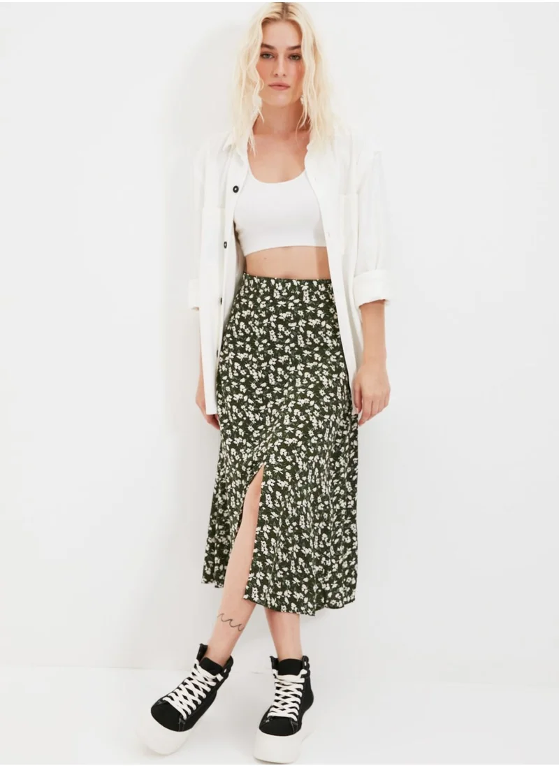 trendyol Front Slit Floral Print Skirt