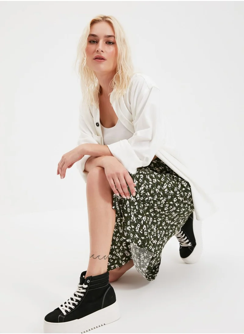 trendyol Front Slit Floral Print Skirt