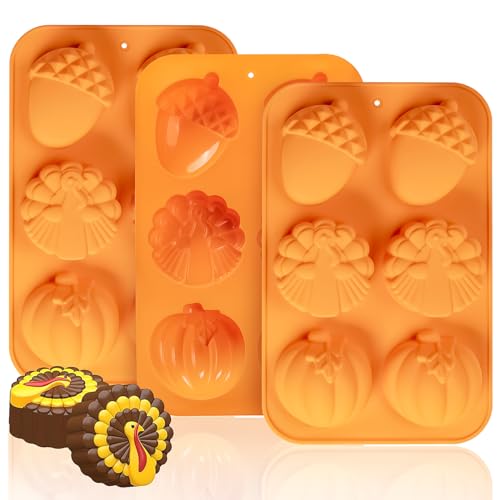 Dootafy Turkey Pumpkin Cake Molds 3 Pack Fall Molds Silicone Turkey Mould for Thanksgiving Mini Cake Muffin Baking Halloween Cupcake Pan Dessert Mousse Oreo Mold Tray Set for Making Thanksgiving Soap Resin - Image 1
