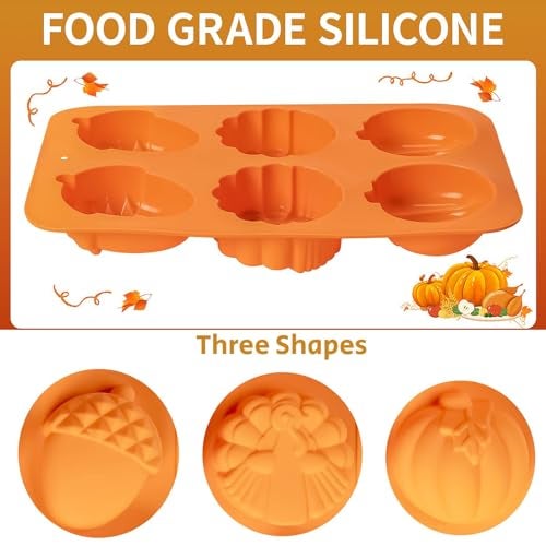 Dootafy Turkey Pumpkin Cake Molds 3 Pack Fall Molds Silicone Turkey Mould for Thanksgiving Mini Cake Muffin Baking Halloween Cupcake Pan Dessert Mousse Oreo Mold Tray Set for Making Thanksgiving Soap Resin - Image 3