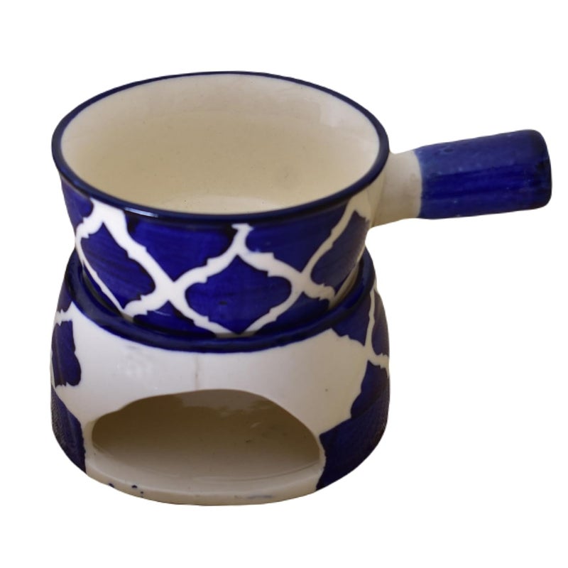 KunhaR Ceramic Fondue Set 1 Piece of Fondue Set 2 Tea Light Candle Blue Chidi