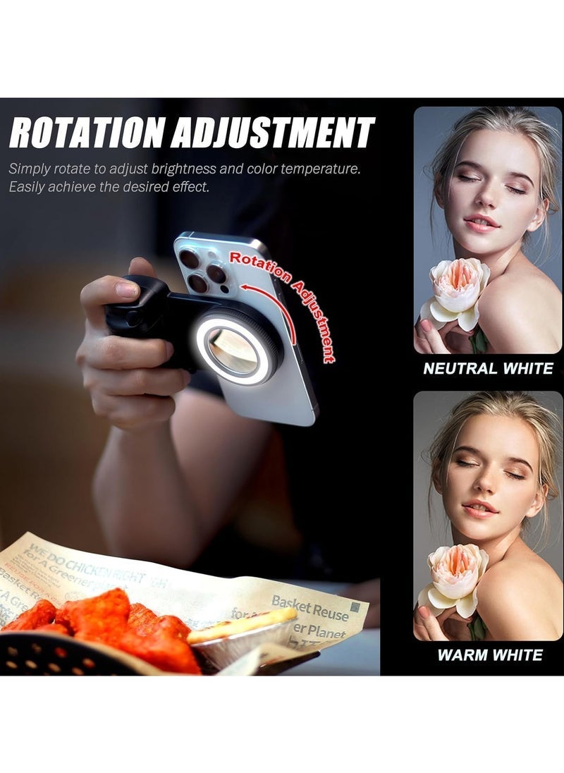 TIGER Magnetic Selfie Ring Light, Rechargeable LED Fill Light, Snap Grip with Wireless Bluetooth Remote Control for iPhone, Smartphone Camera Handle, Video Photo Shooting Acccessory Compatible with Magsafe - Image 3