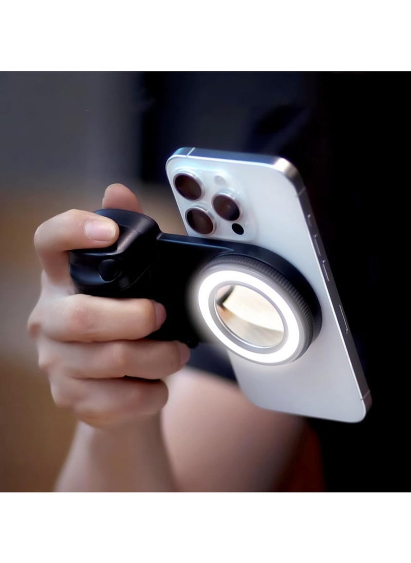 TIGER Magnetic Selfie Ring Light, Rechargeable LED Fill Light, Snap Grip with Wireless Bluetooth Remote Control for iPhone, Smartphone Camera Handle, Video Photo Shooting Acccessory Compatible with Magsafe - Image 1