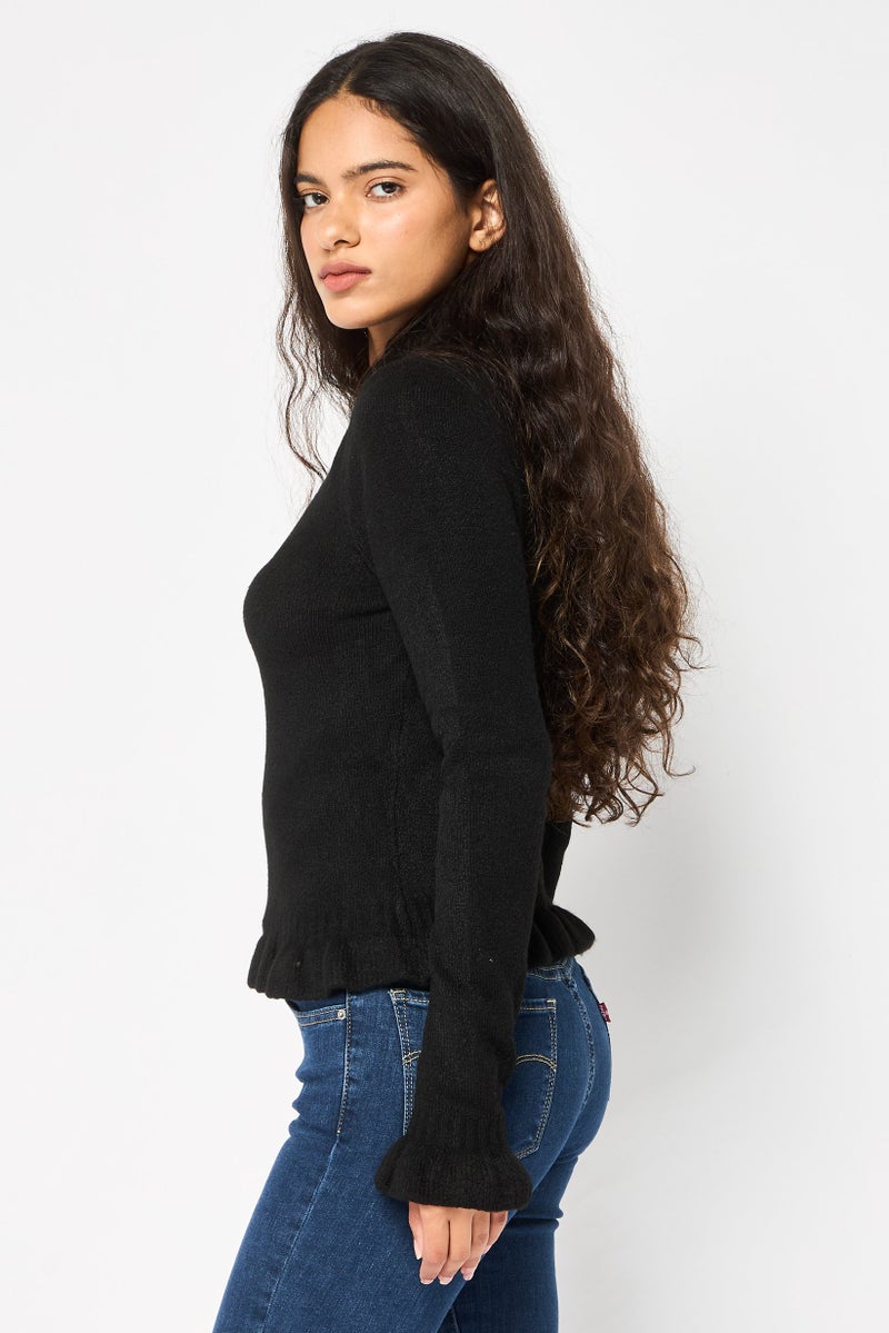 Bcbg Women High Neck Knitted Sweater, Black  - Image 3