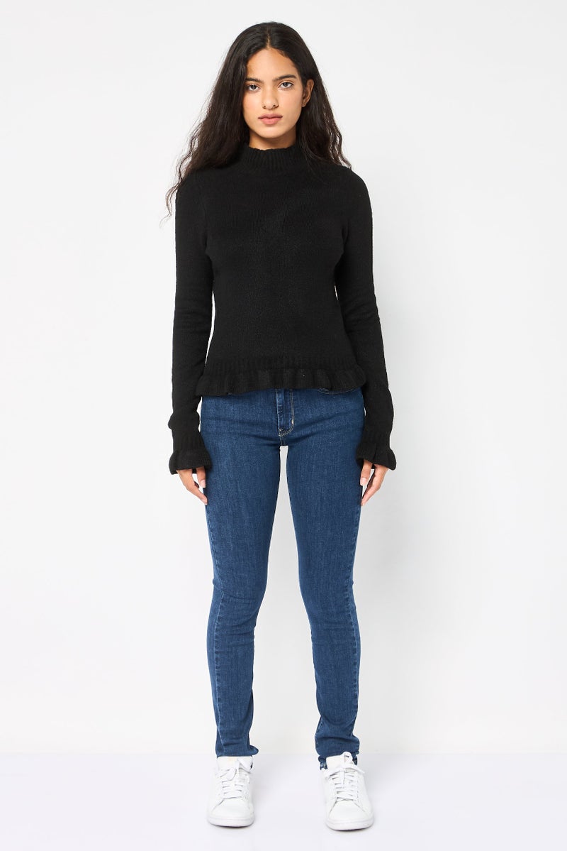 Bcbg Women High Neck Knitted Sweater, Black  - Image 2