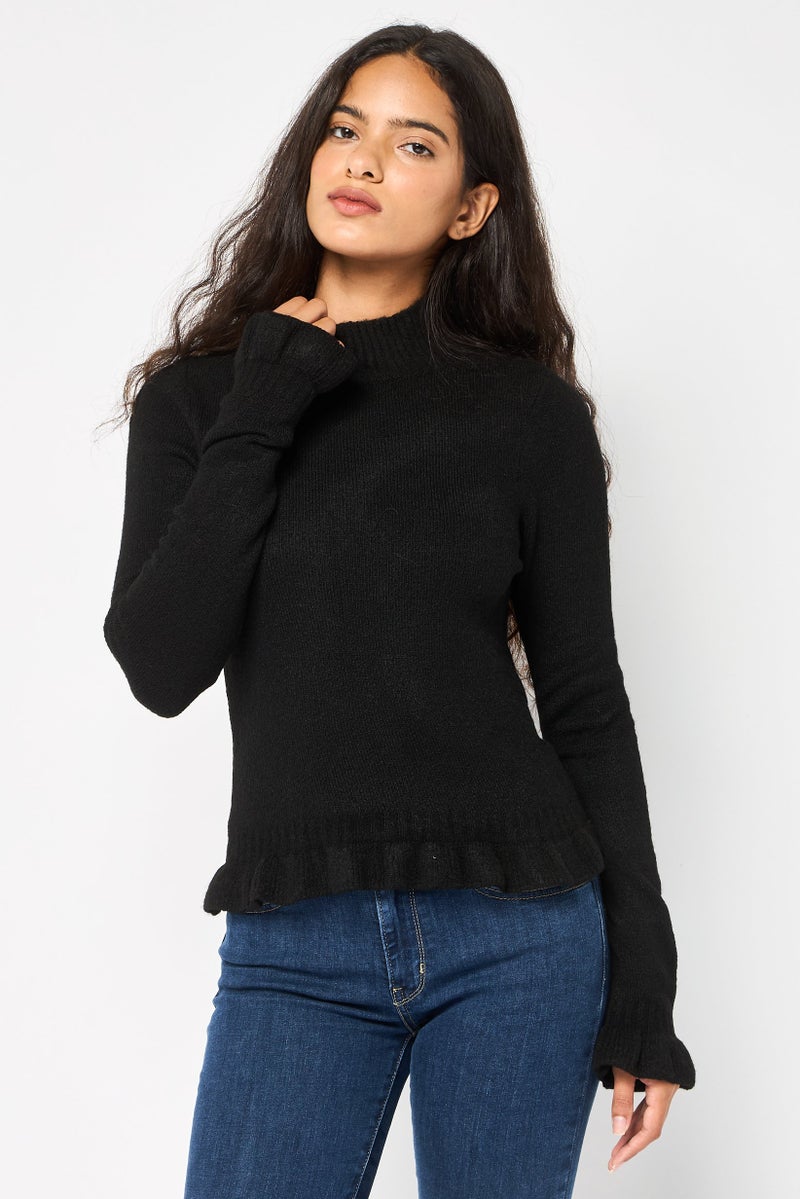 Bcbg Women High Neck Knitted Sweater, Black  - Image 1