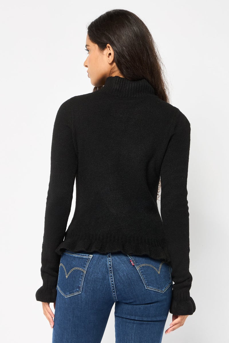Bcbg Women High Neck Knitted Sweater, Black  - Image 4