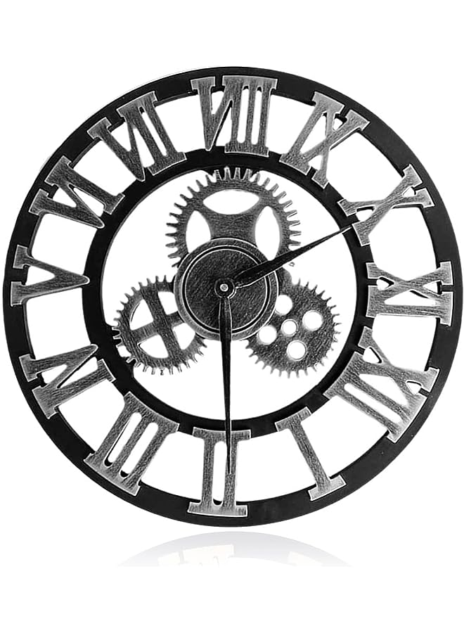 DAYONG Decorative Wall Clock,Large Wooden Vintage Industrial Rustic Clocks,3D Steampunk Roman Numeral Wall Clock for Home,Living Room,Dining Room,Study Rooms,Farmhouse,Offices,Shops (Silver) - Image 1