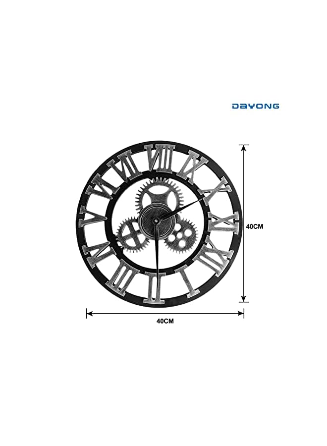 DAYONG Decorative Wall Clock,Large Wooden Vintage Industrial Rustic Clocks,3D Steampunk Roman Numeral Wall Clock for Home,Living Room,Dining Room,Study Rooms,Farmhouse,Offices,Shops (Silver) - Image 2