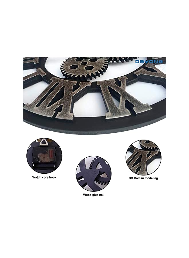 DAYONG Decorative Wall Clock,Large Wooden Vintage Industrial Rustic Clocks,3D Steampunk Roman Numeral Wall Clock for Home,Living Room,Dining Room,Study Rooms,Farmhouse,Offices,Shops (Silver) - Image 3