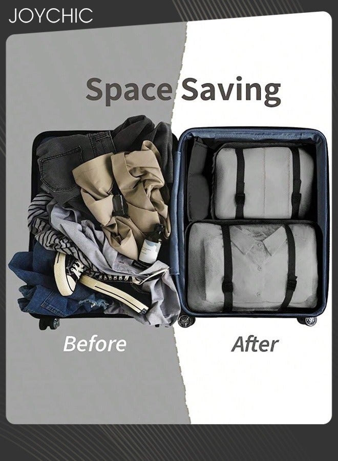 Joychic 8 قطع من مكعبات تعبئة السفر لحقائب السفر، حقيبة أساسية خفيفة الوزن للرحلات مع حقيبة أدوات الزينة للملابس والأحذية ومستحضرات التجميل وأدوات الزينة باللون الأسود - Image 2