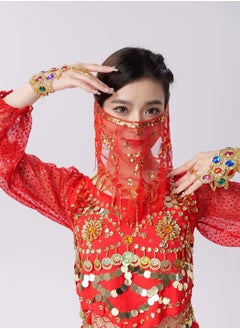 Loquat Womens Belly Dance Sequin Face Veil Red 