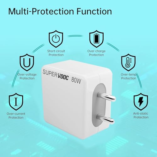 StuffHoods OneePlus 80W SUPERVOOC Fast Charger Type-C Cable | 80W USB Charger for OneePlus, Realmee, Oppoo, Redmi, Xiaomi, Poco, iQOO, Samsungg | Supports Dart, Dash, Warp, Vooc, SuperVooc, QC 3.0 Charge (Combo) - Image 3