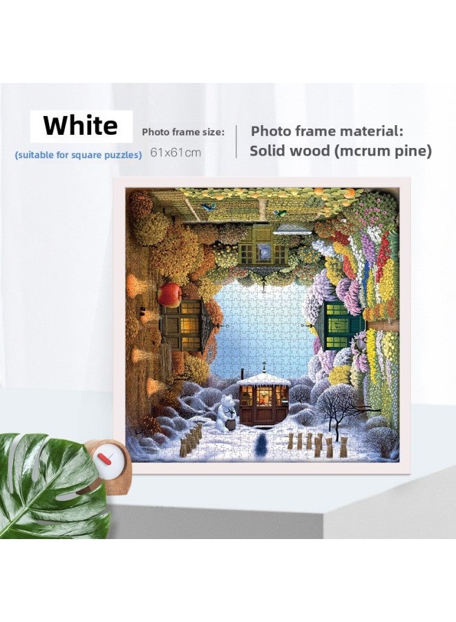 Solid Wood Photo Frame Mounted Creative Picture Frame Wall Hanging 500 Pieces 1000 Pieces Puzzle Special Picture Frame Wooden Exquisite Picture Frame-Color:Square 1000 Puzzle Box-White  - Image 1