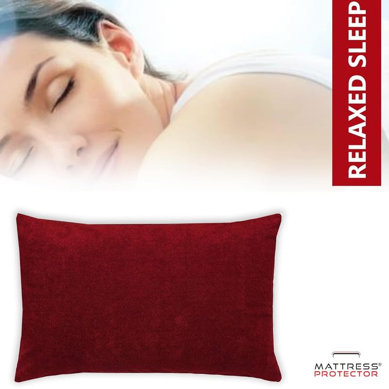 Linenovation Terry Cotton Pillow Protector Dust Free Water Proof Covers Pack of 2pcs (20 inch X 30 inch)- Maroon - Image 3
