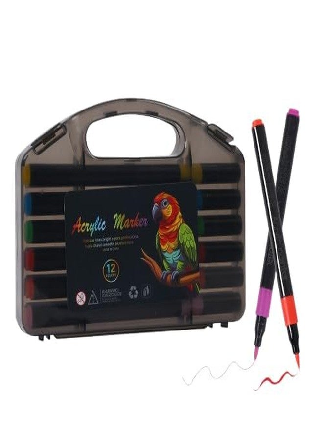 SKYWORK 12pcs Colourful Art Markers Sketch Pens Tip Brush Pens Felt Tip Art Markers Pen Set Colors for Kids and Adults Colouring Book Supplies Fineliner Tip Brush Marker for Drawing Sketching - Image 1