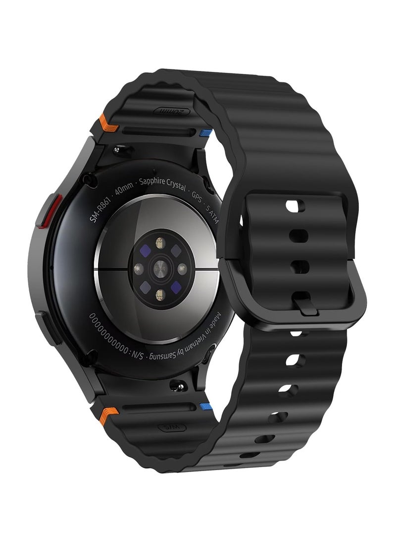 20MM Silicone Strap Compatible With Samsung Galaxy Watch 7 40mm/44mm,No Gap Soft Strap for Galaxy Watch 6,5,4,FE Band 40mm/44mm,Black - Image 2