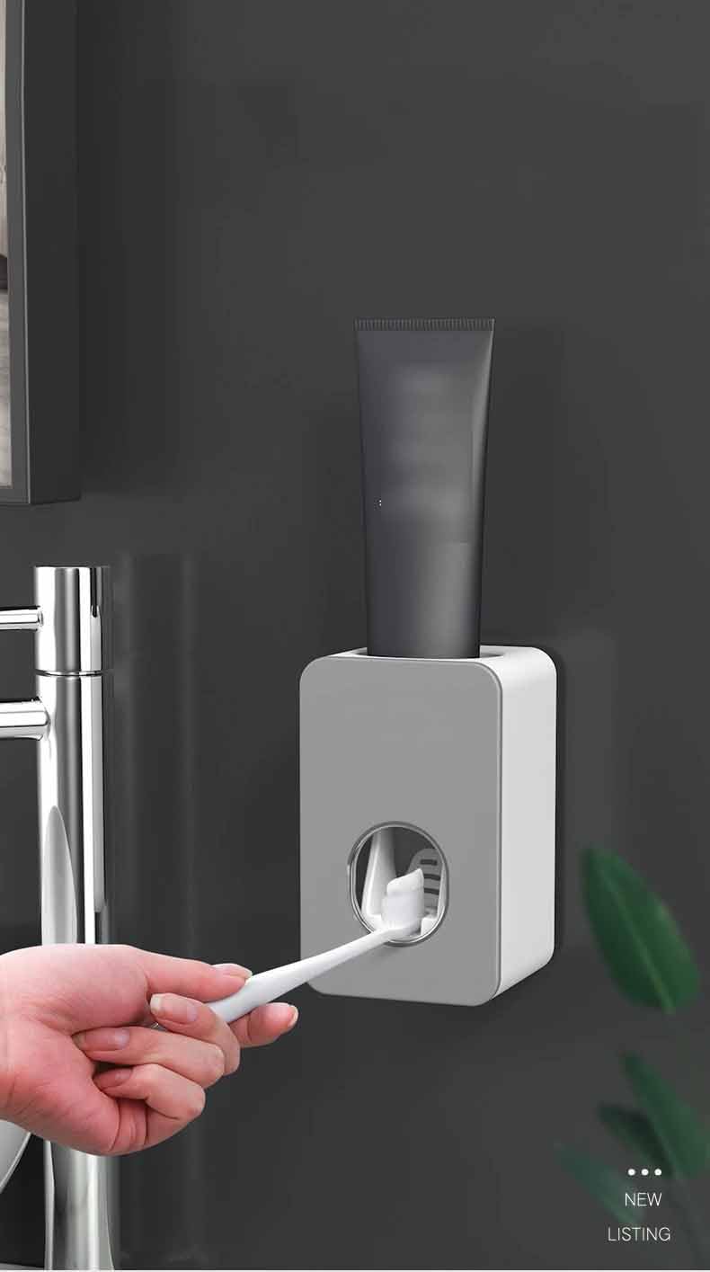 SKOFRI Automatic Toothpaste Dispenser with Wall MountedKids Hands Free Toothpaste SqueezerWaterproofDust Free and Trackless InstallationTooth Paste Dispenser Holder for BathroomChildrenAdults