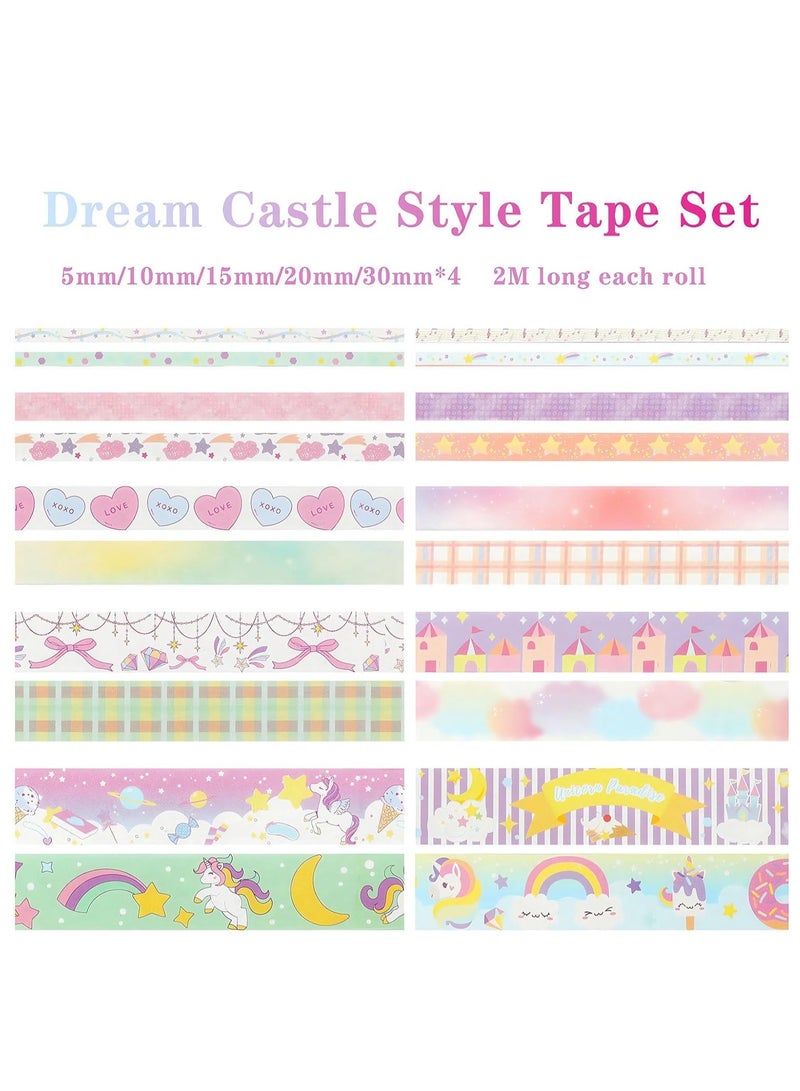 Dreamy Washi Tape Set - 20 Rolls of Kawaii Decorative Tape Set with Rainbow, Castle, Star, Perfect for Bullet Journal, DIY Crafts, Planner, Scrapbook, Gift Packaging - Image 2