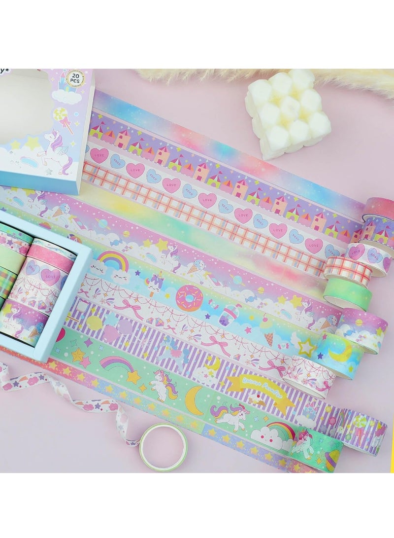 Dreamy Washi Tape Set - 20 Rolls of Kawaii Decorative Tape Set with Rainbow, Castle, Star, Perfect for Bullet Journal, DIY Crafts, Planner, Scrapbook, Gift Packaging - Image 3