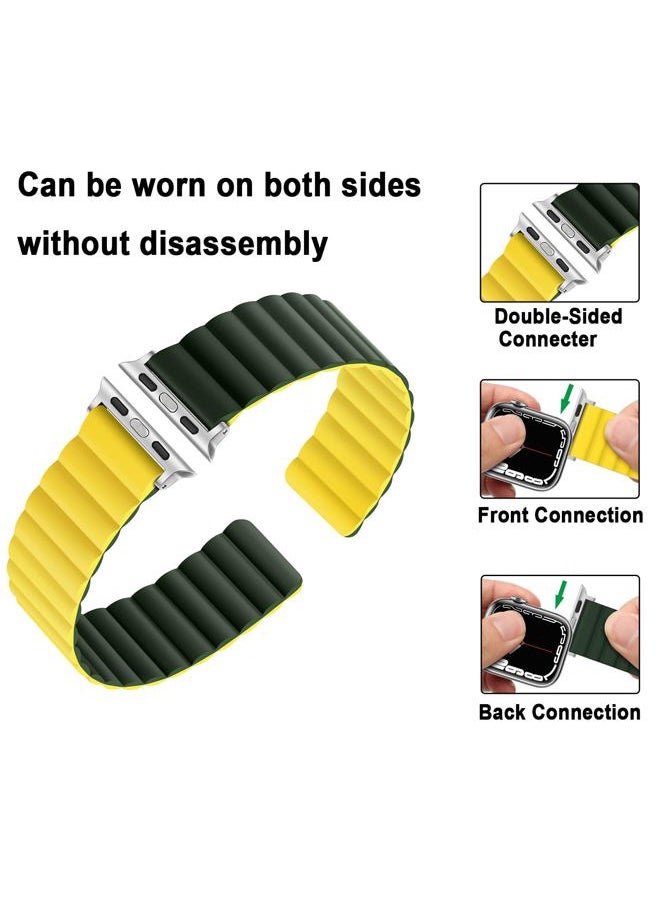 Anlinser - Magnetic Bands Compatible with Apple Watch Band 49/46/45 44/42/41/40/38mm, Women Men Double Side Reversible Strap for iWatch Ultra 2 Series 10/9/8/7-1 SE (42/41/40/38, Green/Yellow) - Image 1