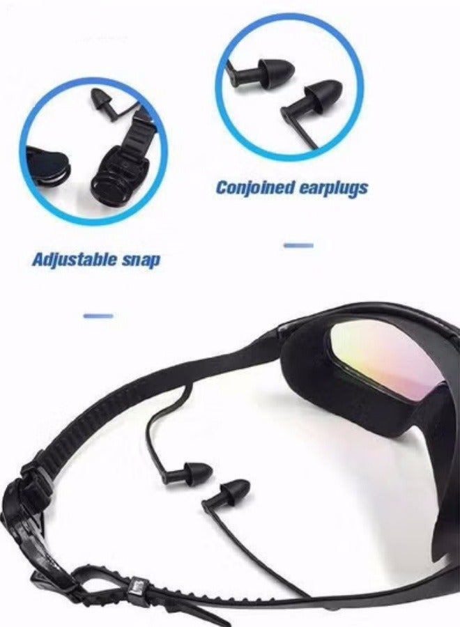 Generic Adult Large Frame Swimming Goggles, No Leak Swim Goggles with Integrated Earplugs, Wide Field of View High Definition Anti-fog UV Protection Pool for Men Women Black - Image 2