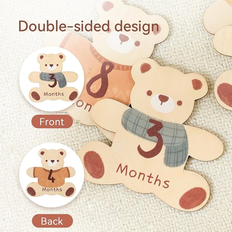 Wooden Bear Landmark Board Double Sided Baby Monthly Photo Props 7Pcs Set - Image 4