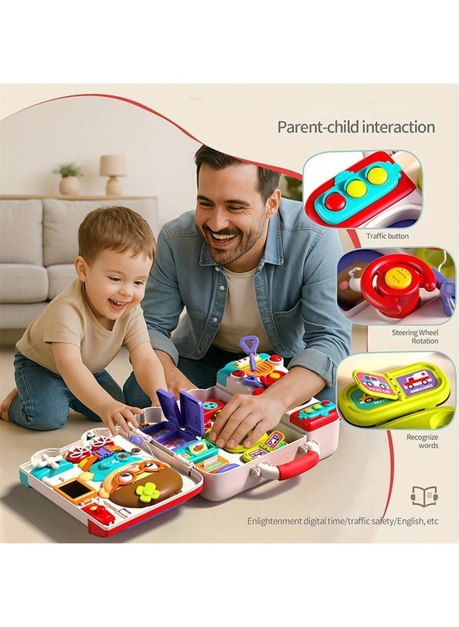 54-in-1 Multi Functional Busy Car Toy for Youngsters 1-3 - Bilingual English & Spanish Early Learning with Interactive Activities (Shapes, Numbers, Letters) Educational Gift Boys Girls, White/Red, Battery Powered, - Image 2