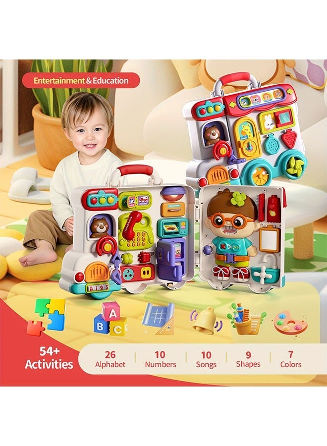 54-in-1 Multi Functional Busy Car Toy for Youngsters 1-3 - Bilingual English & Spanish Early Learning with Interactive Activities (Shapes, Numbers, Letters) Educational Gift Boys Girls, White/Red, Battery Powered, - Image 1