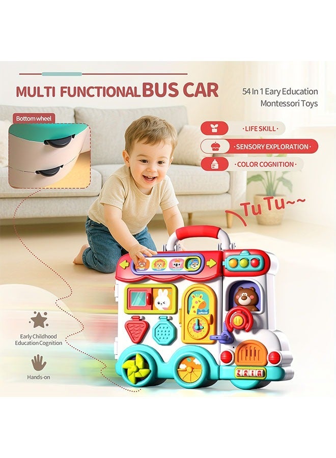 54-in-1 Multi Functional Busy Car Toy for Youngsters 1-3 - Bilingual English & Spanish Early Learning with Interactive Activities (Shapes, Numbers, Letters) Educational Gift Boys Girls, White/Red, Battery Powered, - Image 3
