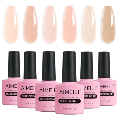 AIMEILI Hema Free Rubber Base Gel For Nails Soak Off U V LED Clear Sheer Gel Nail Polish 4 in 1 Nail StrengthenEnhanceBase CoatColor Set Of 6pcs X 10ml Kit 45 - Image 2