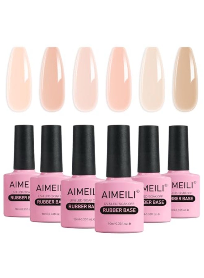 AIMEILI Hema Free Rubber Base Gel For Nails Soak Off U V LED Clear Sheer Gel Nail Polish 4 in 1 Nail StrengthenEnhanceBase CoatColor Set Of 6pcs X 10ml Kit 45 - Image 1