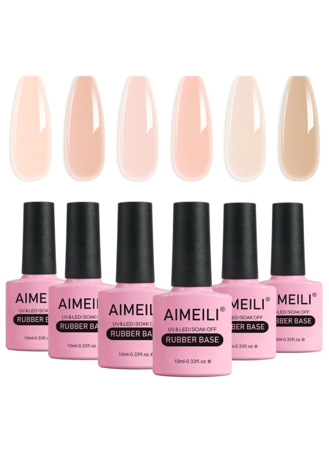 AIMEILI Hema Free Rubber Base Gel For Nails Soak Off U V LED Clear Sheer Gel Nail Polish 4 in 1 Nail StrengthenEnhanceBase CoatColor Set Of 6pcs X 10ml Kit 45 - Image 3