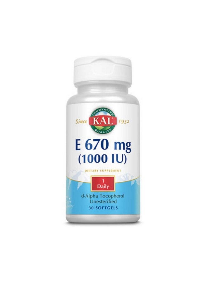 KAL E-1000 D-Alpha Tocopherol 1000 IU Softgels, 30 Count