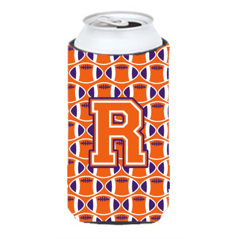""Letter R Football Orange  White and Regalia Tall Boy Beverage Insulator Hugger CJ1072-RTBC""