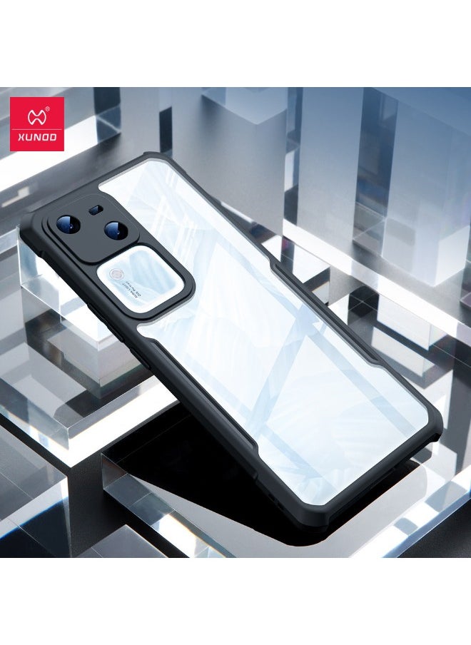 إكسوند حافظة VIVO V30 5G، لوحة خلفية من الأكريليك الشفاف + غطاء إطار ناعم من مادة TPU باللون الأسود، حافظة مقاومة للصدمات من الدرجة العسكرية لهاتف VIVO V30، غطاء خلفي فائق مضاد للسقوط لهاتف VIVO V30 5G، شفاف  - Image 2