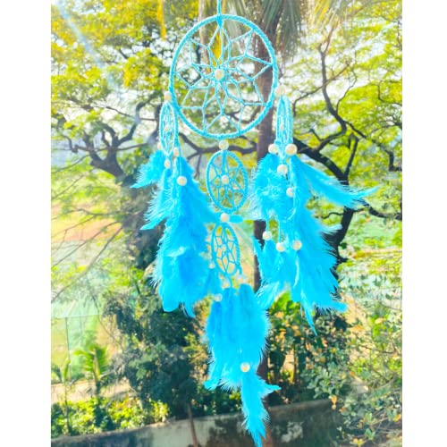 Rooh Dream Catcher ~ Pastel Green & Blue 4 Tier with LED Lights ~ Handmade Hangings for Positivity (Can be Used as Home Décor Accents, Wall Hangings,Meditation Room, Yoga Temple, Feather Windchime) - Image 4