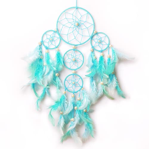 Rooh Dream Catcher ~ Pastel Green & Blue 4 Tier with LED Lights ~ Handmade Hangings for Positivity (Can be Used as Home Décor Accents, Wall Hangings,Meditation Room, Yoga Temple, Feather Windchime) - Image 3