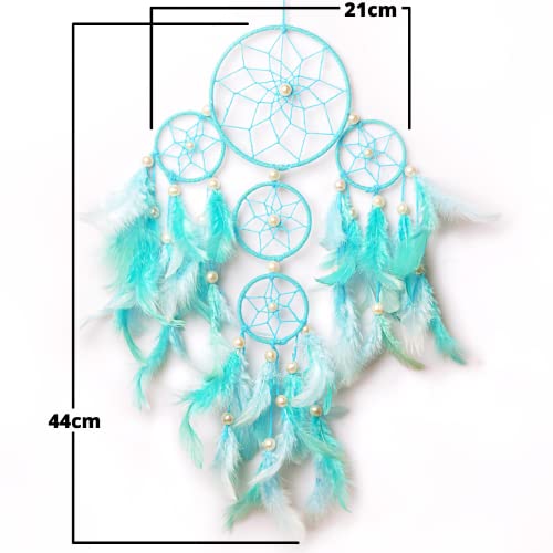 Rooh Dream Catcher ~ Pastel Green & Blue 4 Tier with LED Lights ~ Handmade Hangings for Positivity (Can be Used as Home Décor Accents, Wall Hangings,Meditation Room, Yoga Temple, Feather Windchime) - Image 5