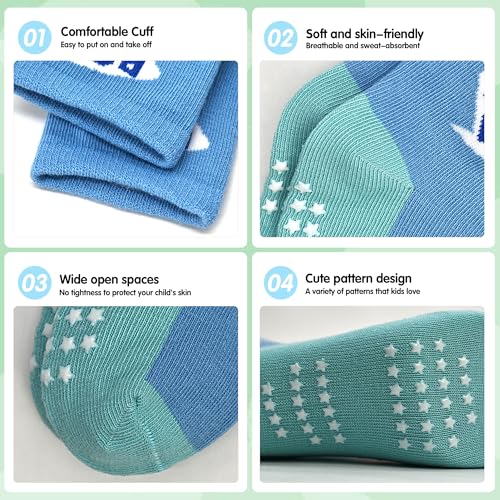 Tphon Toddler Baby Non Slip Socks Infant Anti Skid Socks with Grips 12 Pairs Crew Sock for 3-5 Years Kids Boys Girls - Image 2