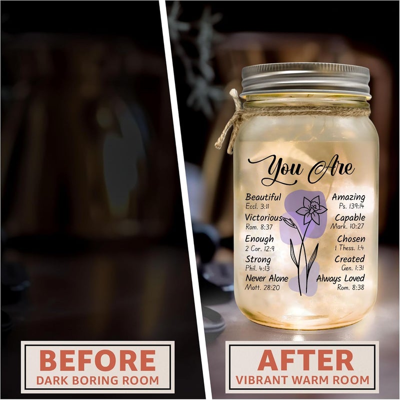 2IMT Religious Gifts for Women Christian Mason Jar Lamp - Easter Mothers Day Inspiration for Mom Bible Encouragement Gifts for Women - Faith Jar 14oz Nightlight Bible Scripture for Mom Nana Girlfriend - Image 3