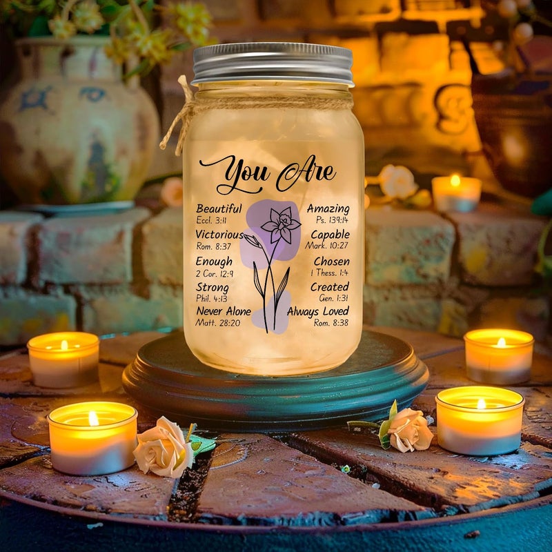 2IMT Religious Gifts for Women Christian Mason Jar Lamp - Easter Mothers Day Inspiration for Mom Bible Encouragement Gifts for Women - Faith Jar 14oz Nightlight Bible Scripture for Mom Nana Girlfriend - Image 5