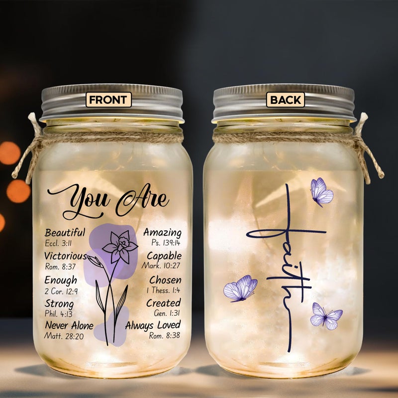 2IMT Religious Gifts for Women Christian Mason Jar Lamp - Easter Mothers Day Inspiration for Mom Bible Encouragement Gifts for Women - Faith Jar 14oz Nightlight Bible Scripture for Mom Nana Girlfriend - Image 1