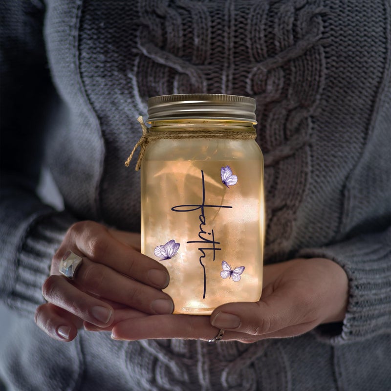 2IMT Religious Gifts for Women Christian Mason Jar Lamp - Easter Mothers Day Inspiration for Mom Bible Encouragement Gifts for Women - Faith Jar 14oz Nightlight Bible Scripture for Mom Nana Girlfriend - Image 4