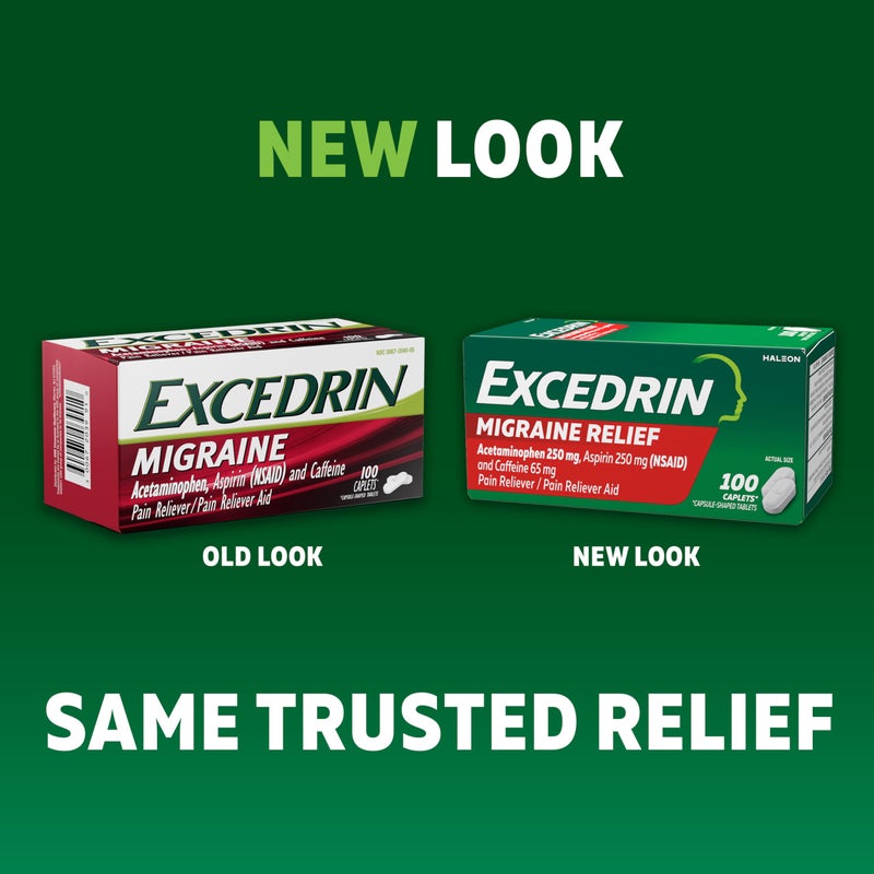 GlaxoSmithKline Excedrin Migraine Relief Caplets for Migraine Symptoms, Acetaminophen 250mg, Aspirin 250mg, Caffeine 65mg, Pain Reliever, 100 Count - Image 3