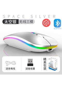 Ergonomic Bluetooth Wireless Mouse with Silent Click and LEDMute 2.4g + Bluetooth three-mode luminous version Silver Mute 2.4g + Bluetooth three-mode luminous version Silver