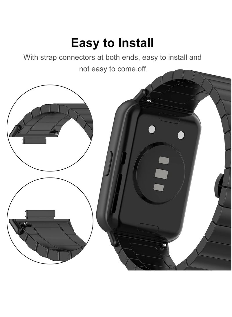 SYOSI Compatible with Huawei Watch Fit 2 Metal Strap, Stainless Steel Replacement Band Ultra-thin Sturdy Durable Folding Clasp Adjustable Replacement Wristband for Huawei Watch Fit 2-Black - Image 4