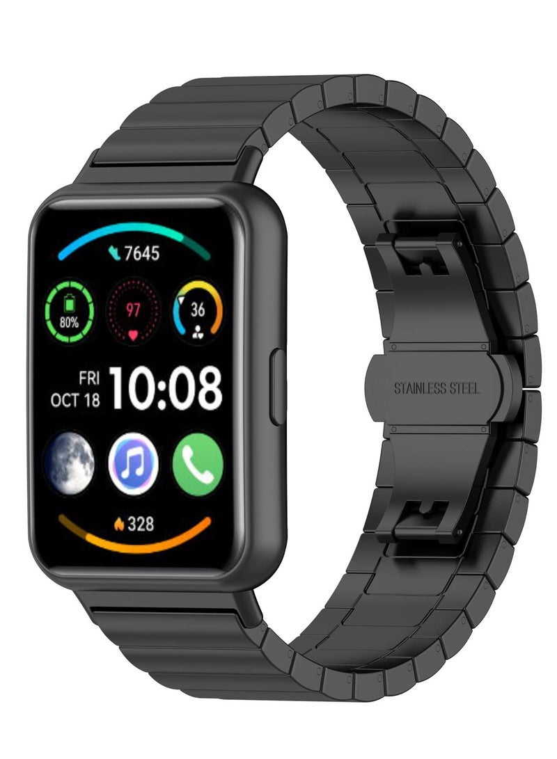 SYOSI Compatible with Huawei Watch Fit 2 Metal Strap, Stainless Steel Replacement Band Ultra-thin Sturdy Durable Folding Clasp Adjustable Replacement Wristband for Huawei Watch Fit 2-Black - Image 1